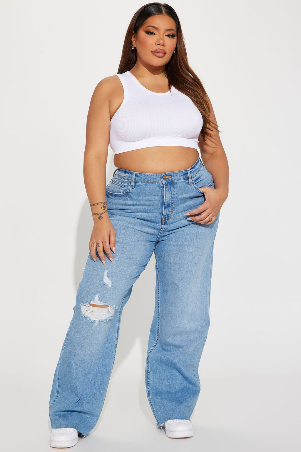 Nova 90's Vintage Stretch Wide Leg Jeans - Light Wash