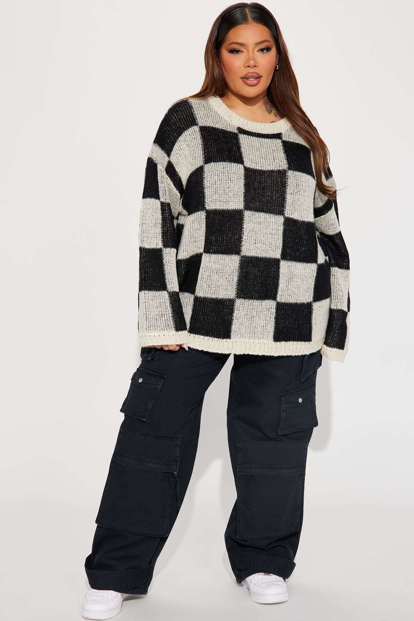 Make Your Move Checkered Sweater - Taupe/combo