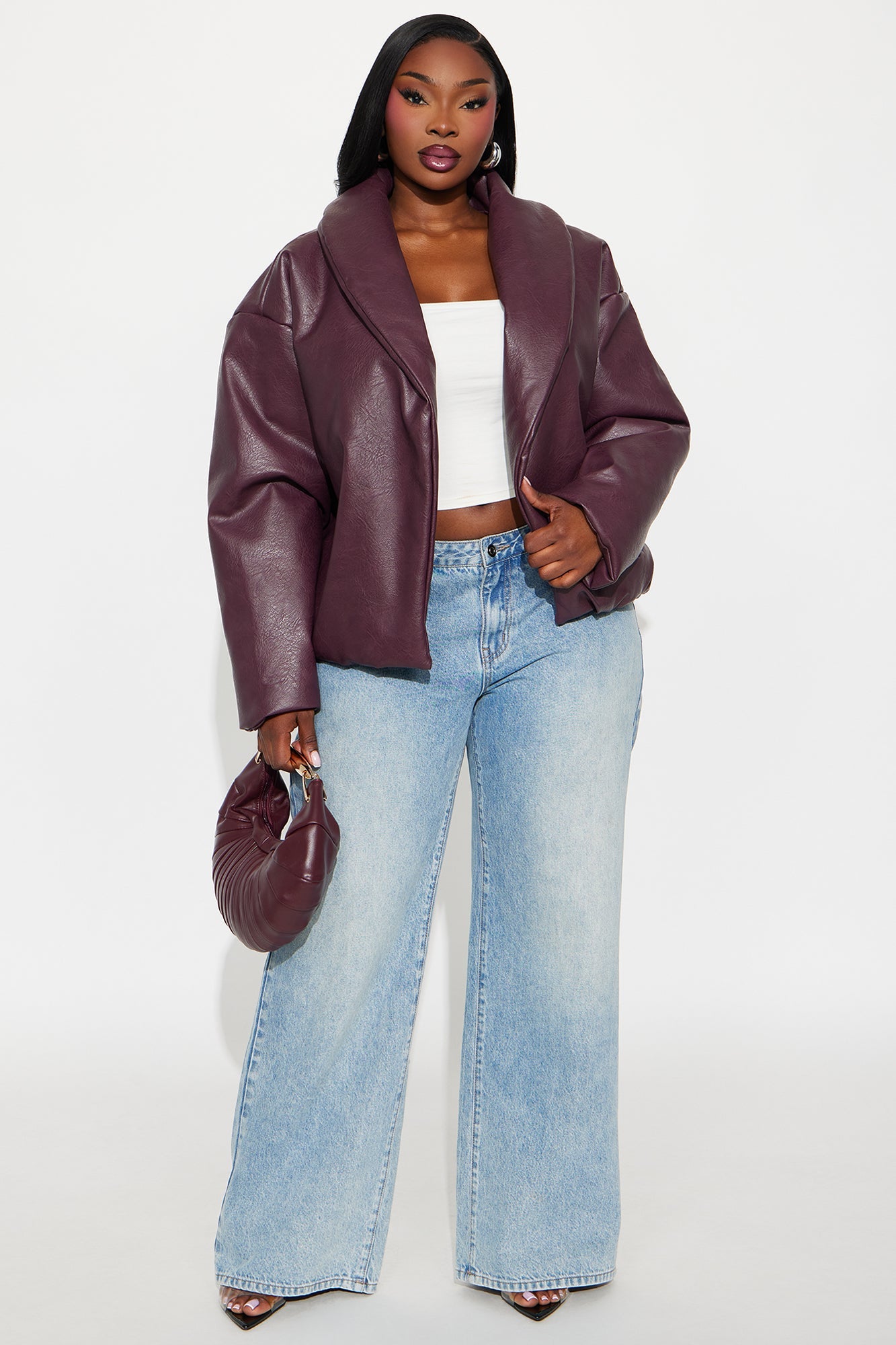 Kiara Faux Leather Jacket - Burgundy