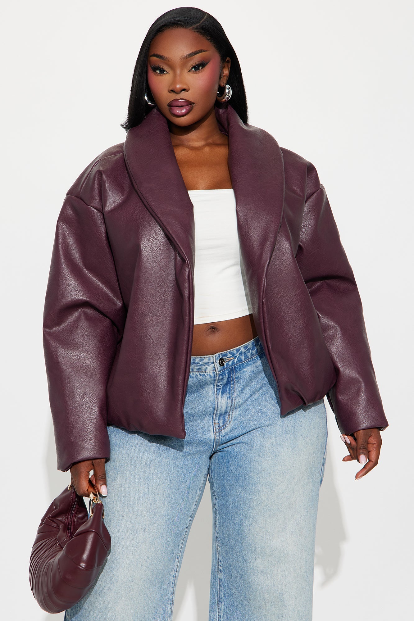 Kiara Faux Leather Jacket - Burgundy
