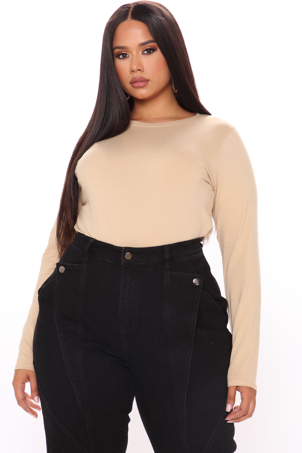 Lily Crew Neck Long Sleeve Top - Mocha