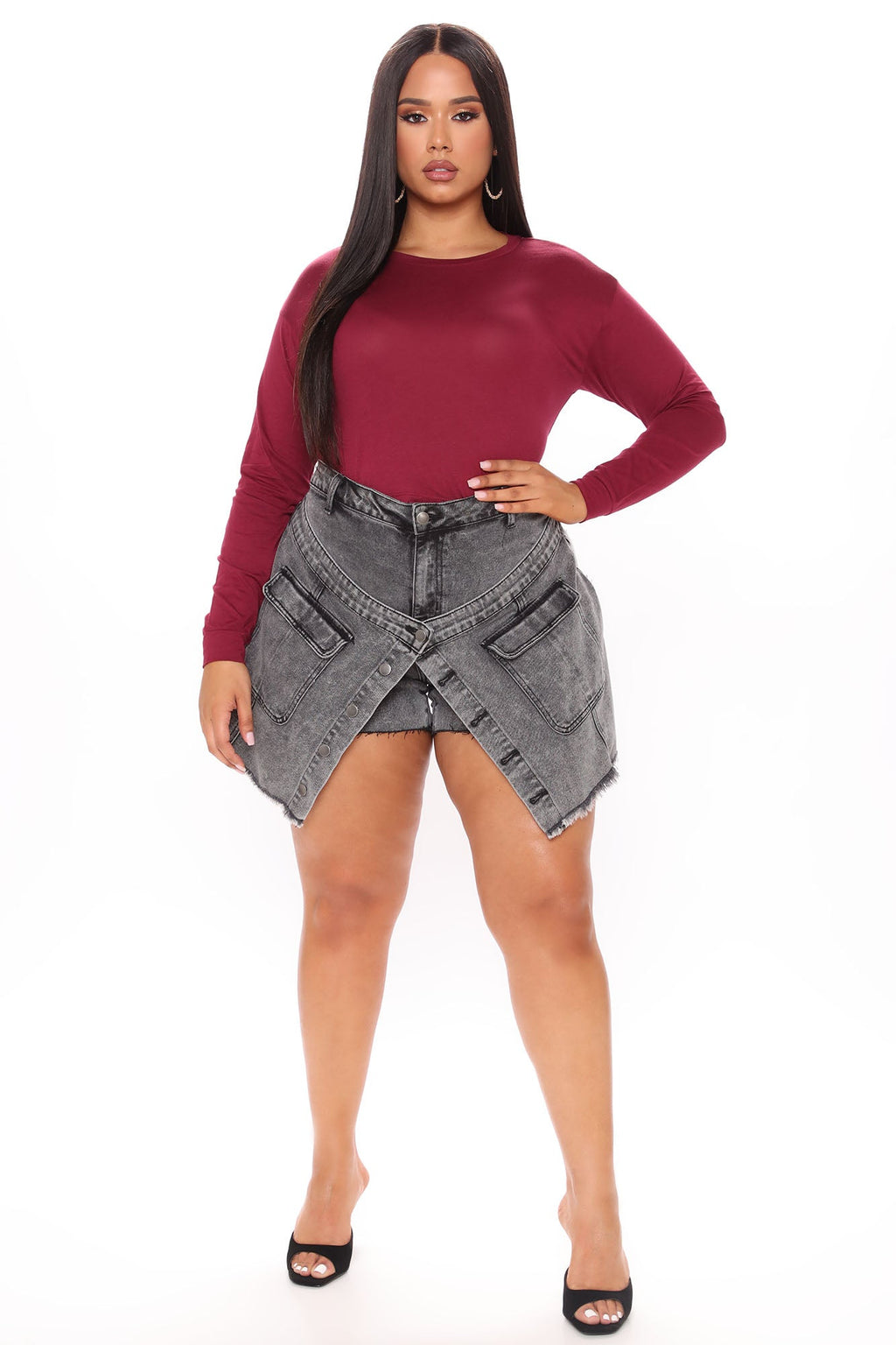 Leslie Long Sleeve Cropped Tee - Wine