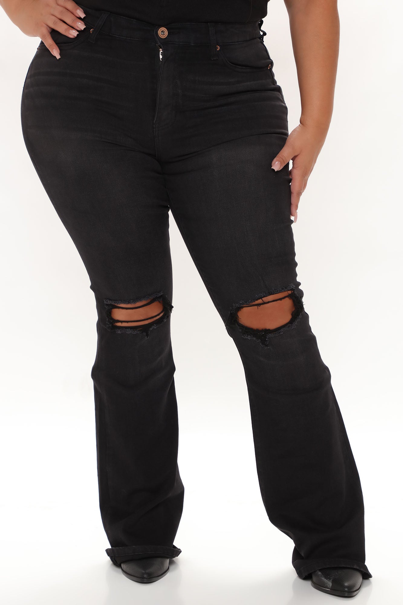 Jessie Mid Rise Distressed Bootcut Jean - Black