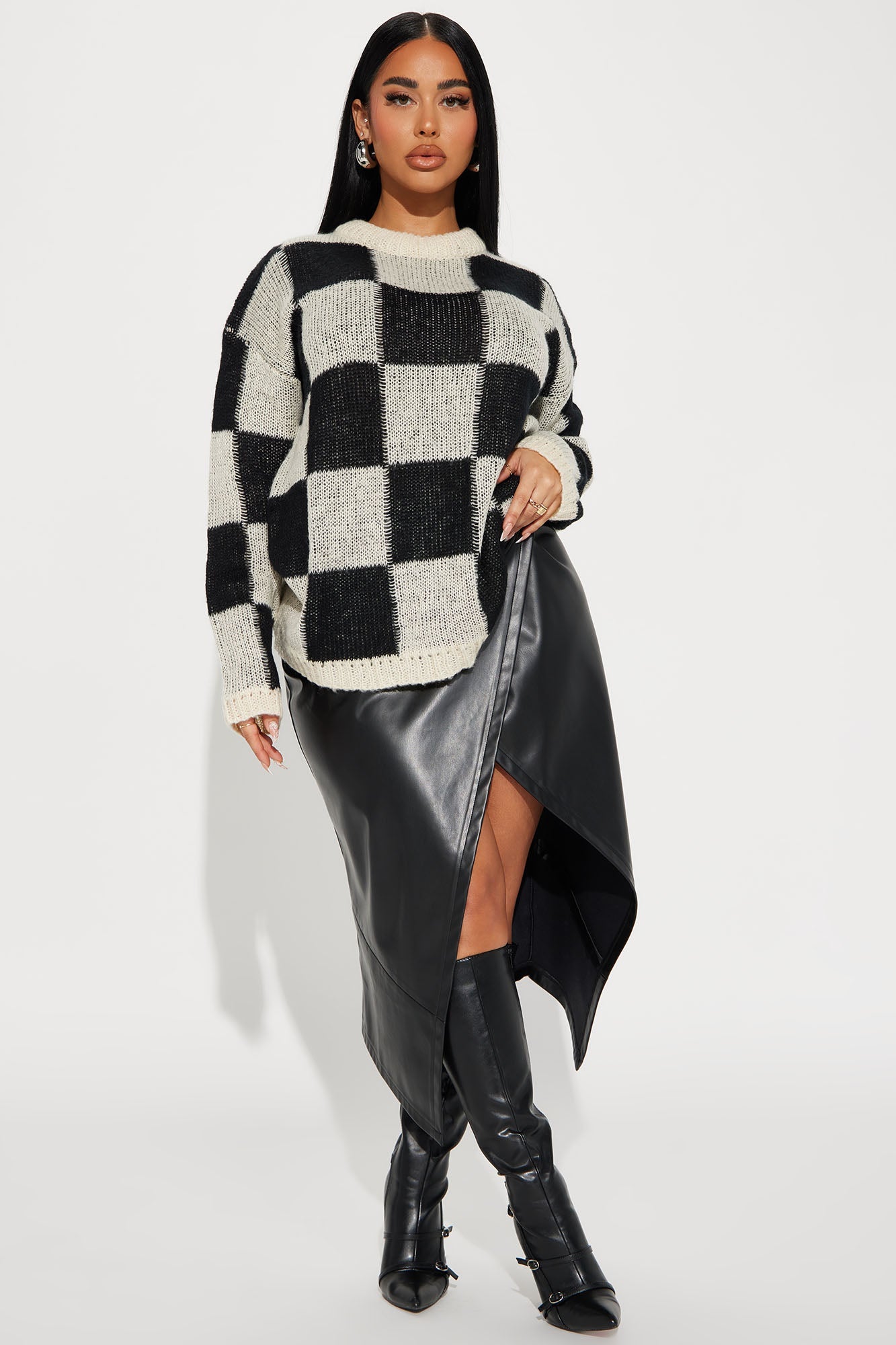 Make Your Move Checkered Sweater - Taupe/combo