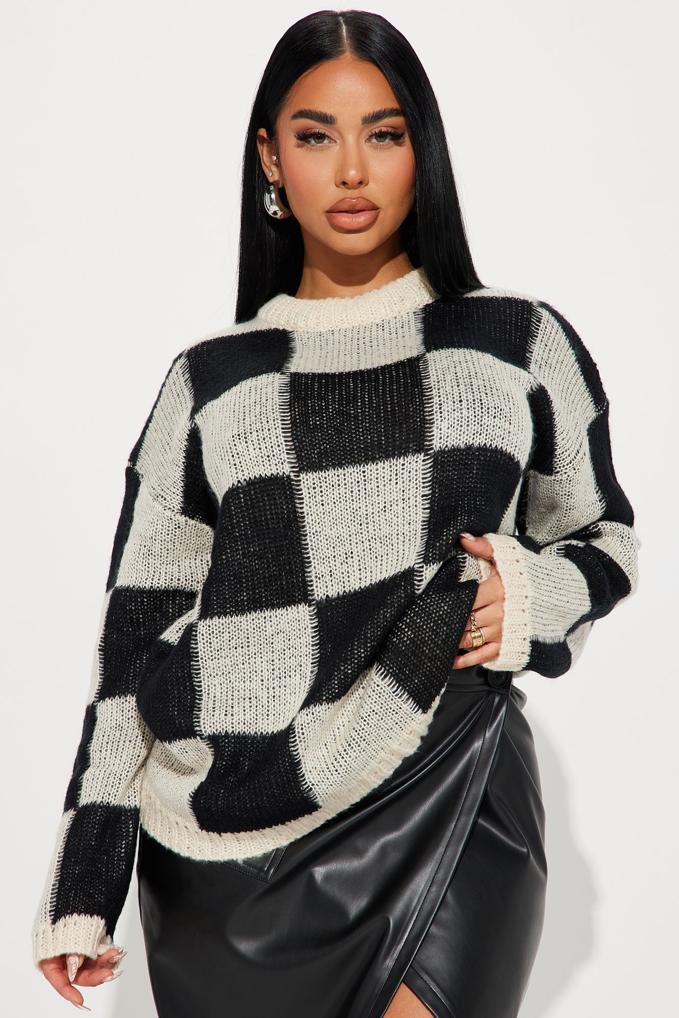 Make Your Move Checkered Sweater - Taupe/combo