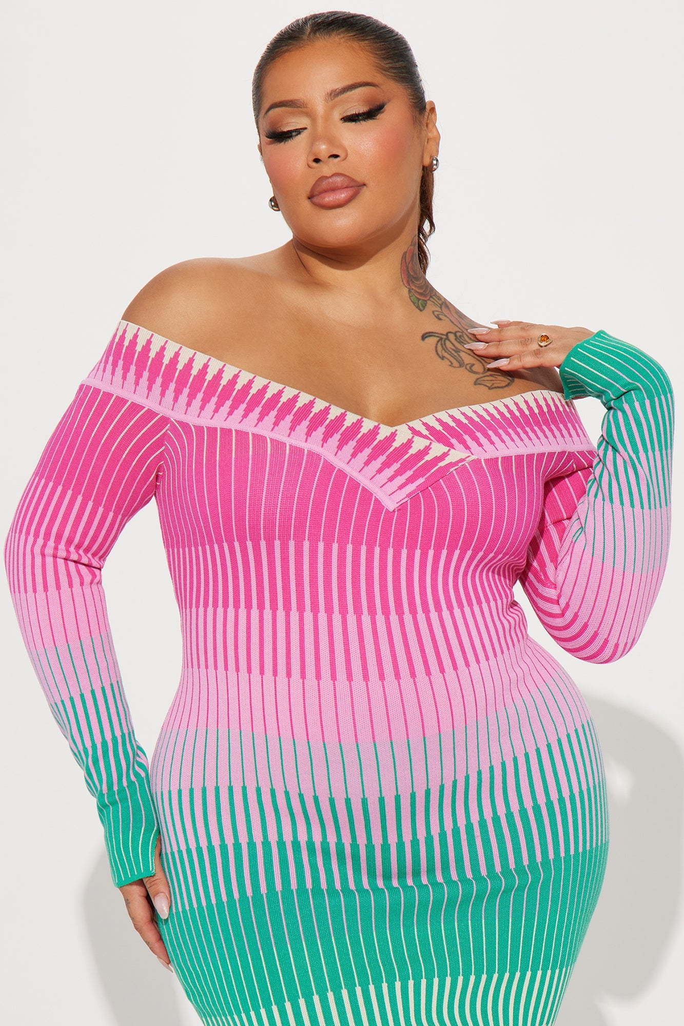 Ayla Sweater Midi Dress - Pink/combo