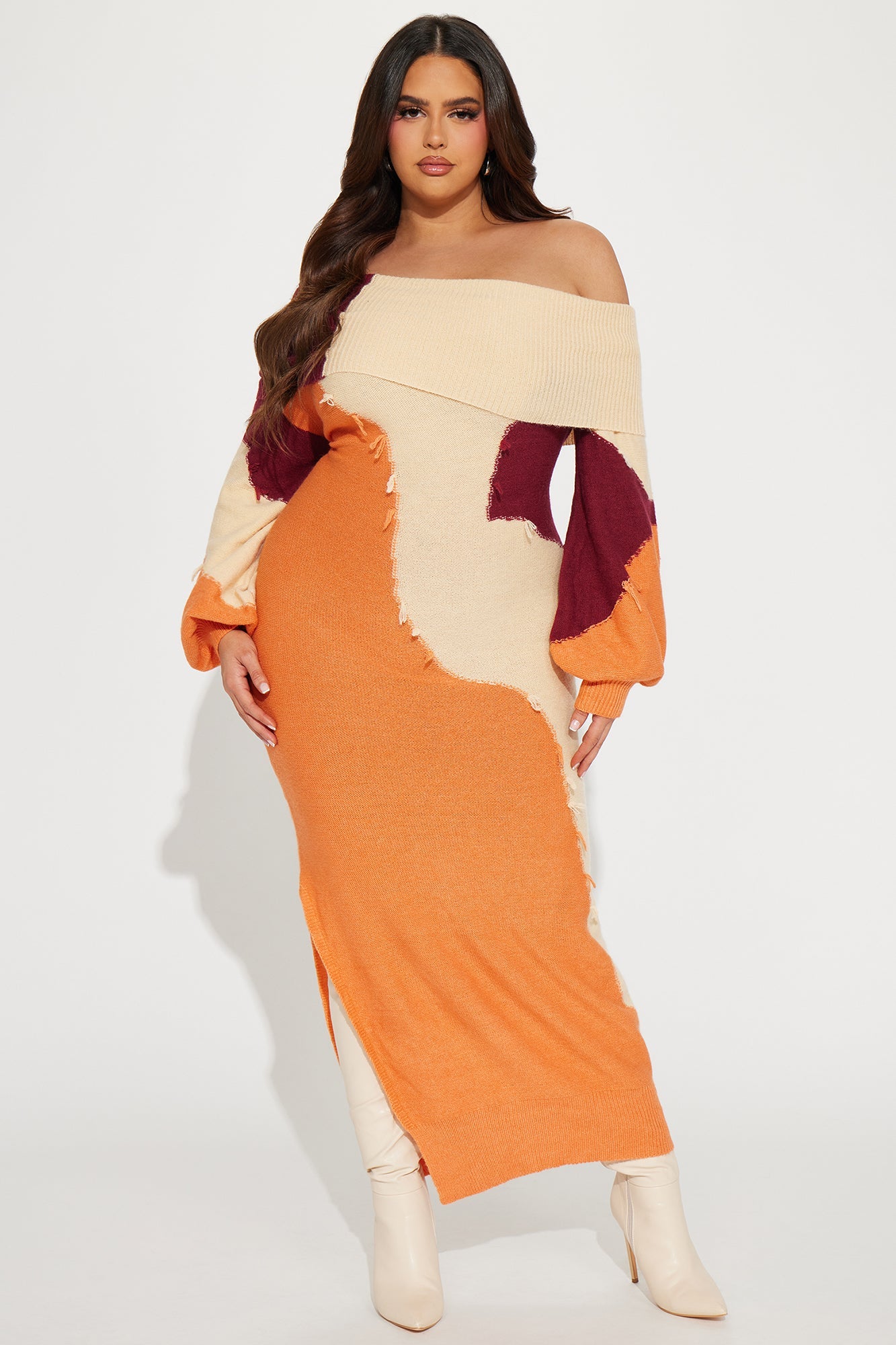 Ivy Sweater Maxi Dress - Orange/combo