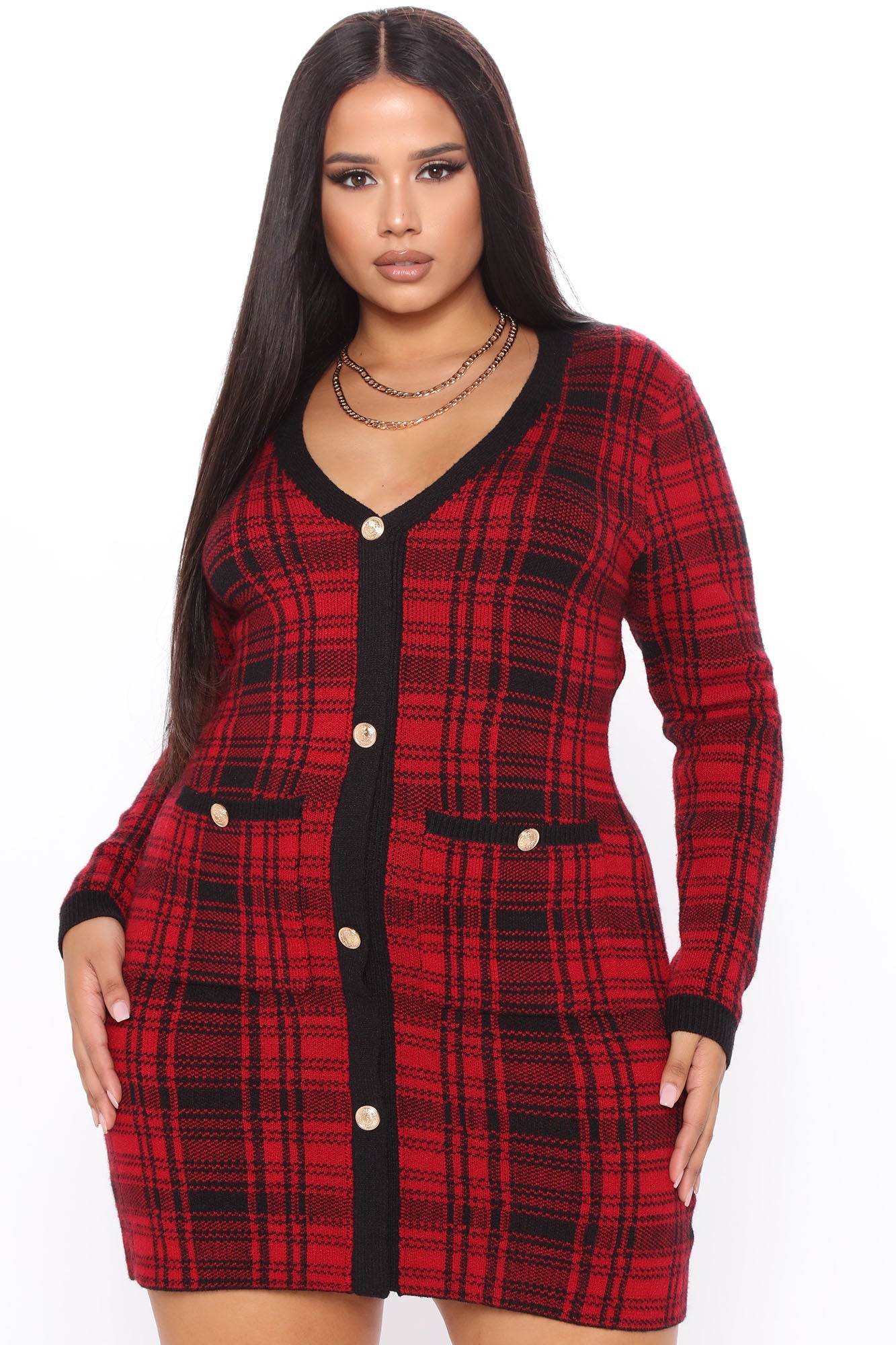 Power Hour Plaid Mini Dress - Red/Black