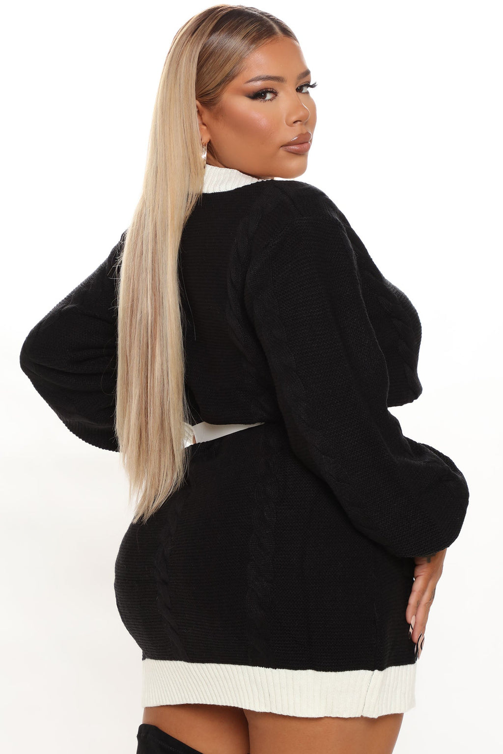 Cozy Cool Sweater Mini Dress - Black