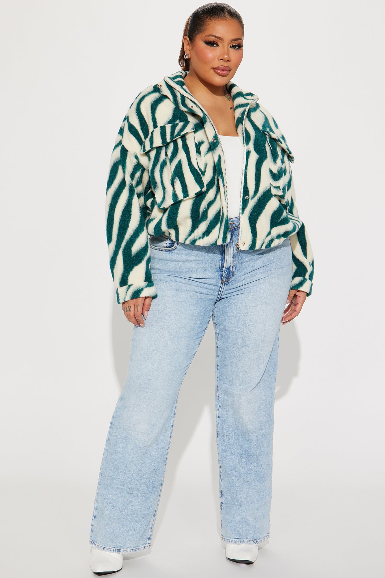 Mixed Feelings Faux Wool Jacket - Green/combo