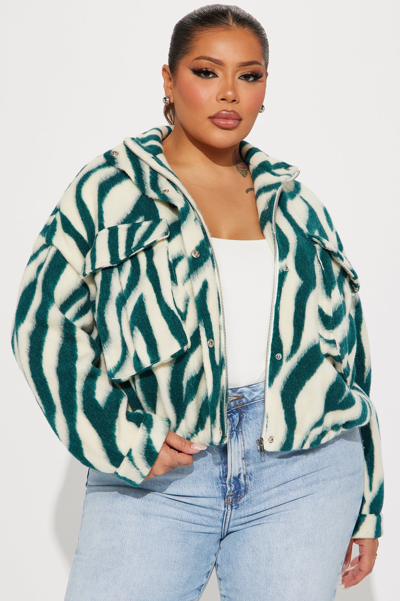 Mixed Feelings Faux Wool Jacket - Green/combo