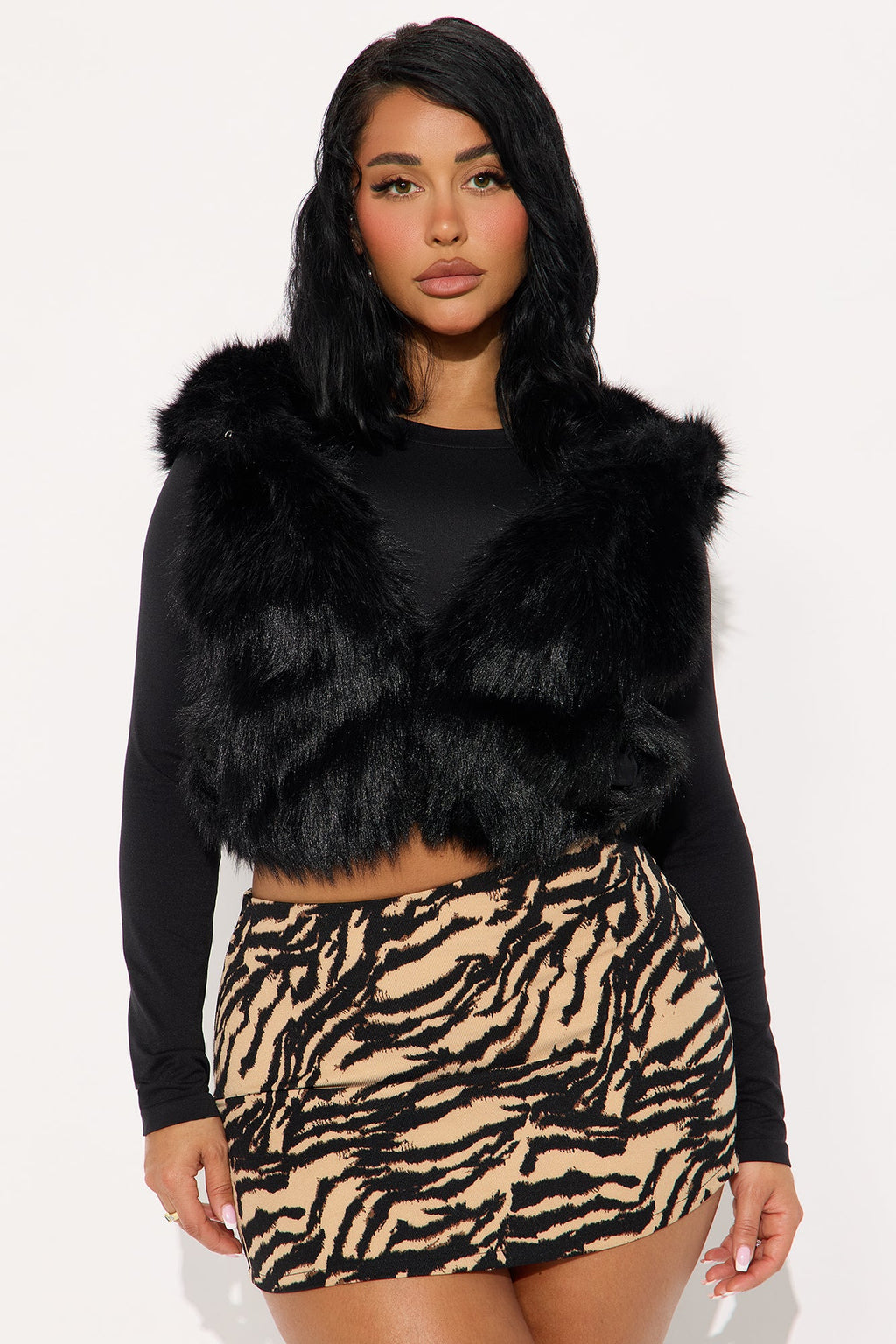 Eliza Faux Fur Hooded Vest - Black
