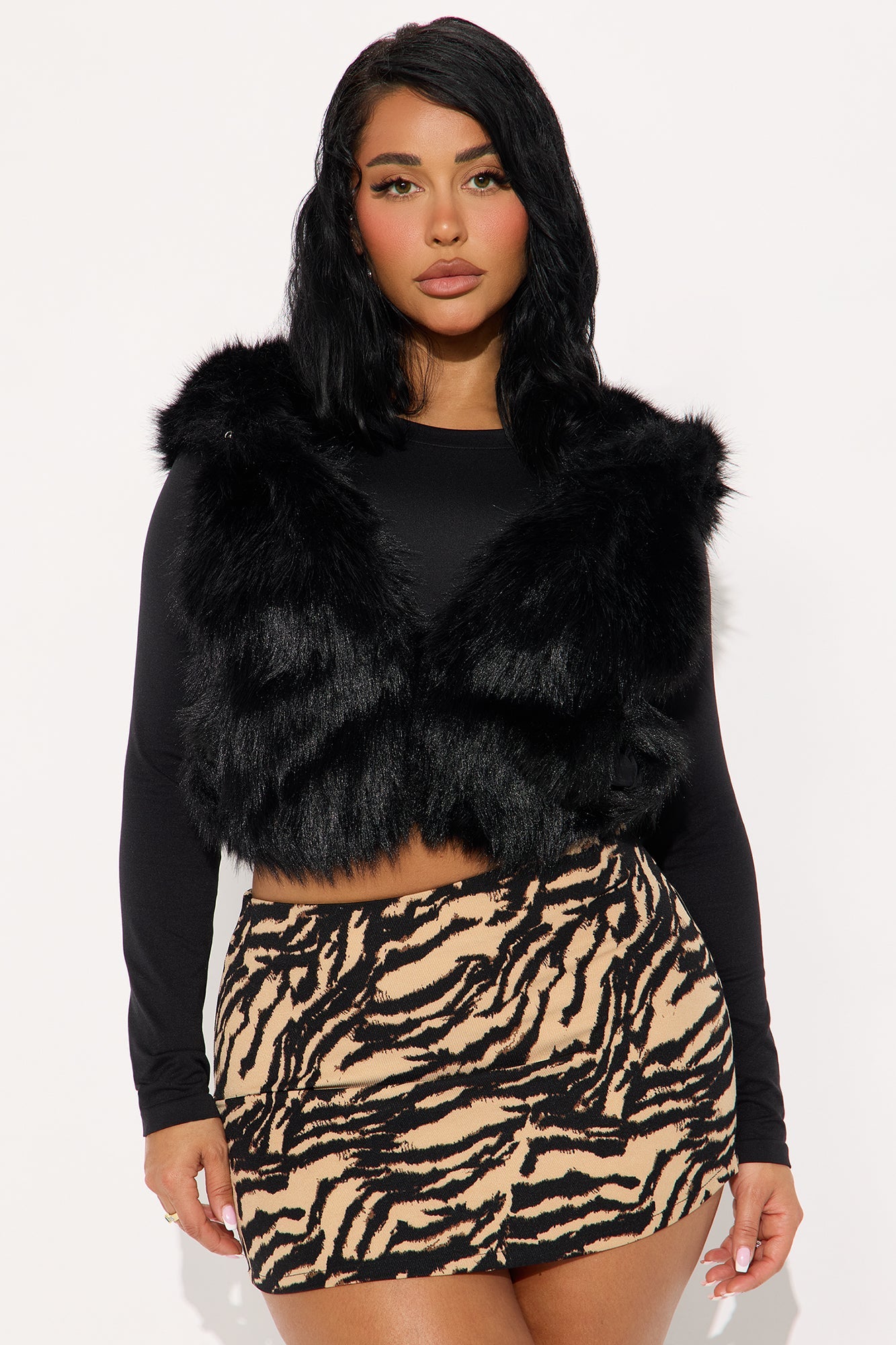 Eliza Faux Fur Hooded Vest - Black