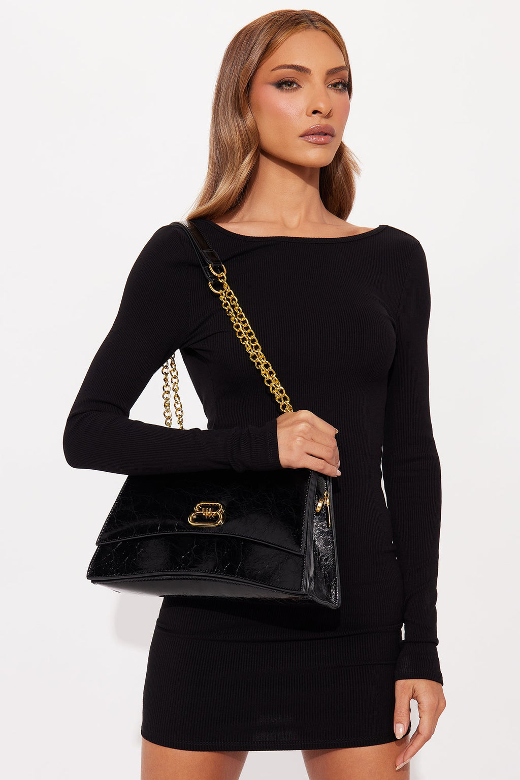 Got You On The Edge Faux Leather Handbag - Black