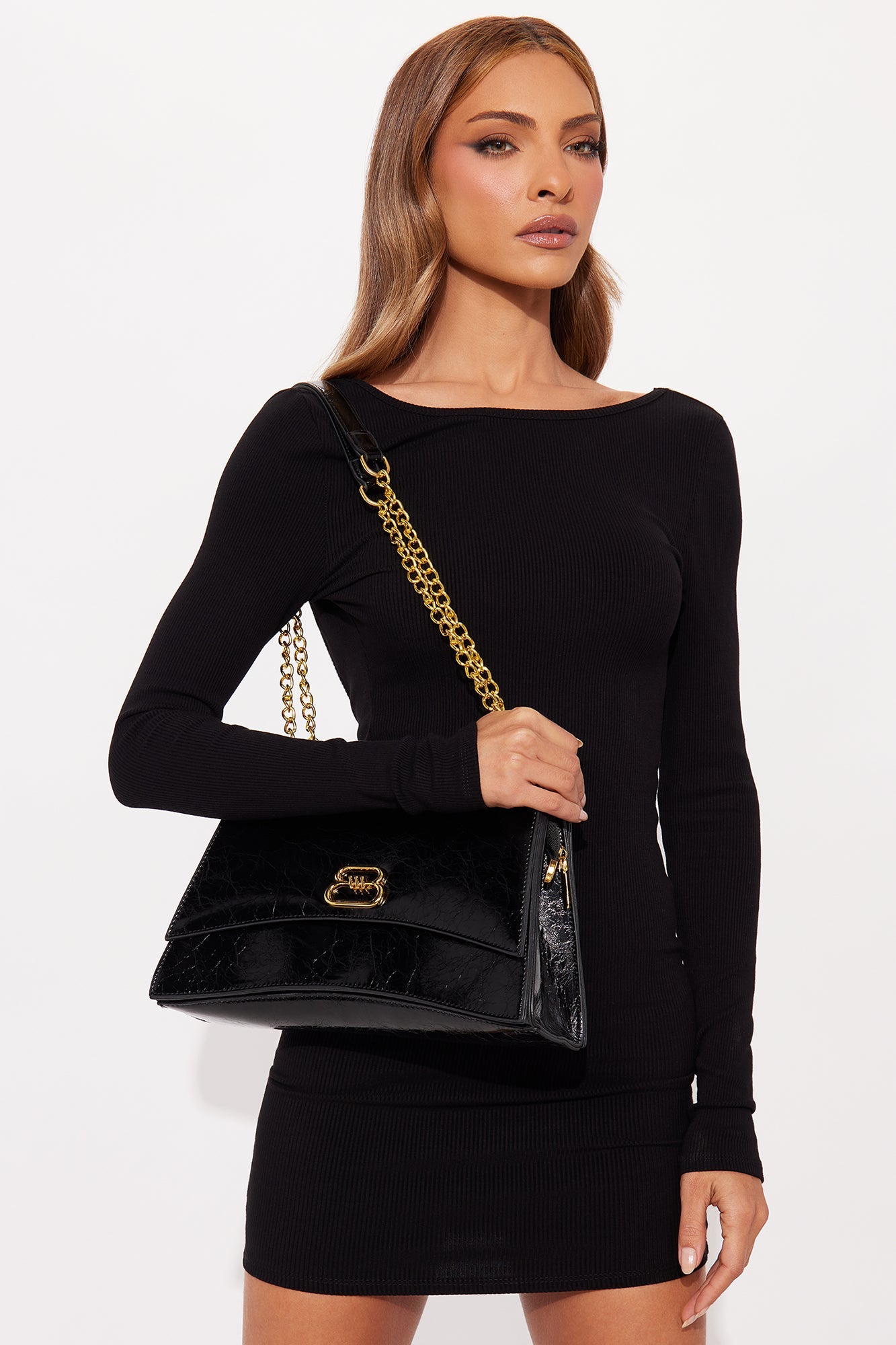 Got You On The Edge Faux Leather Handbag - Black