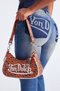 Drop Zone Camouflage Faux Leather Von Dutch Shoulder Bag - Orange/combo