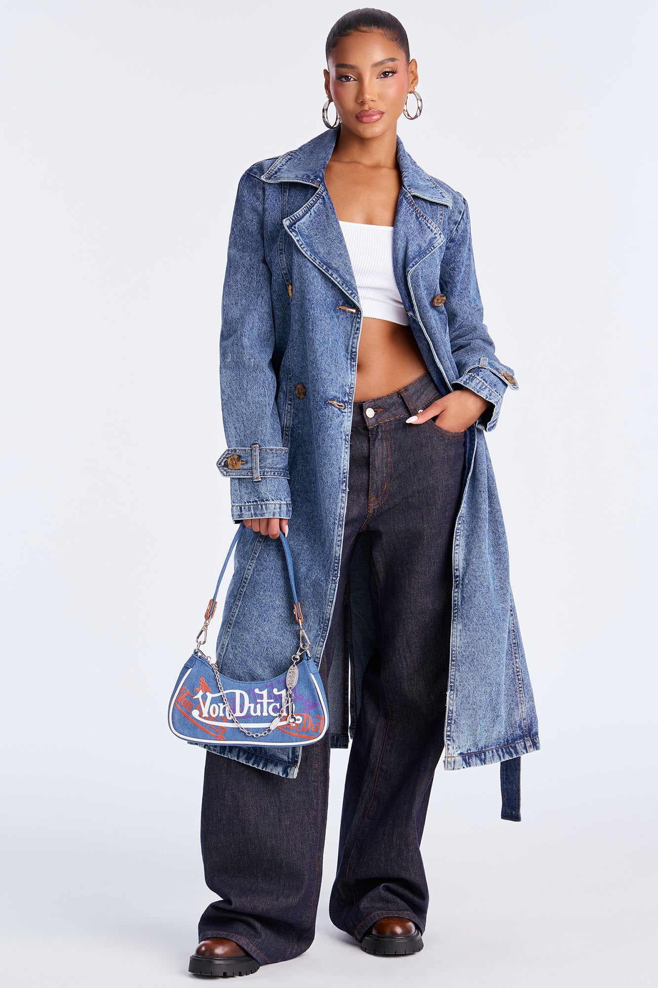 Washed And Worn Denim Von Dutch Shoulder Bag - Denim