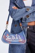 Washed And Worn Denim Von Dutch Shoulder Bag - Denim