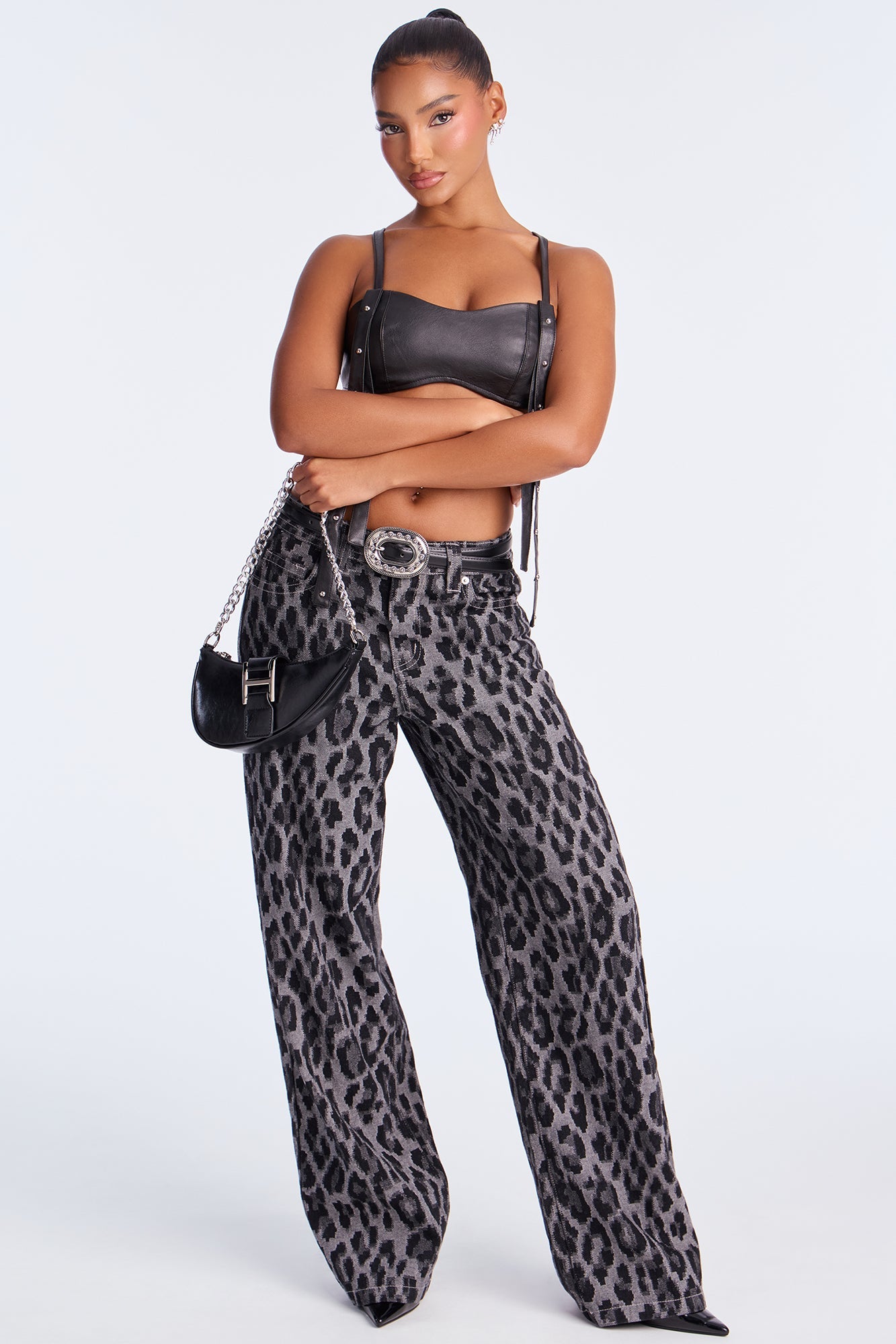 Outside The Lines Faux Leather Shoulder Handbag - Black