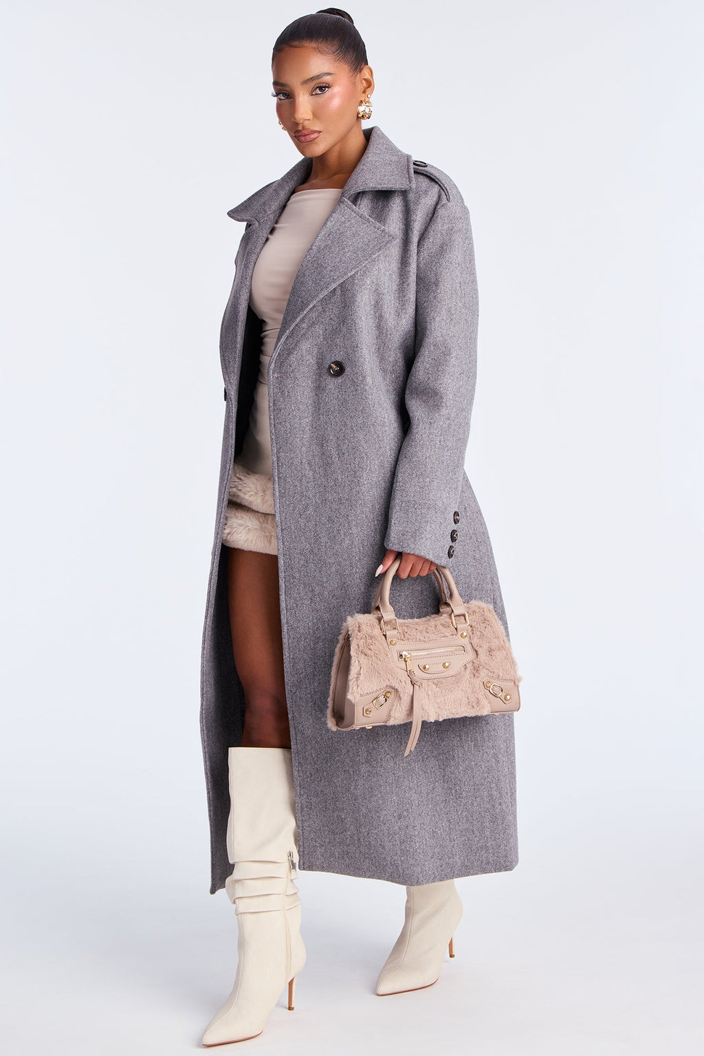 Cozy Carry Faux Fur Handbag - Taupe