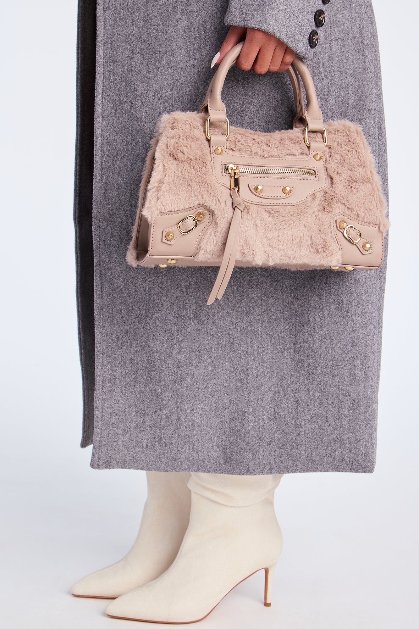 Cozy Carry Faux Fur Handbag - Taupe