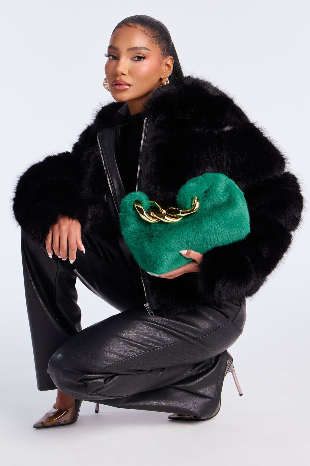It Gurl Faux Fur Shoulder Handbag - Green