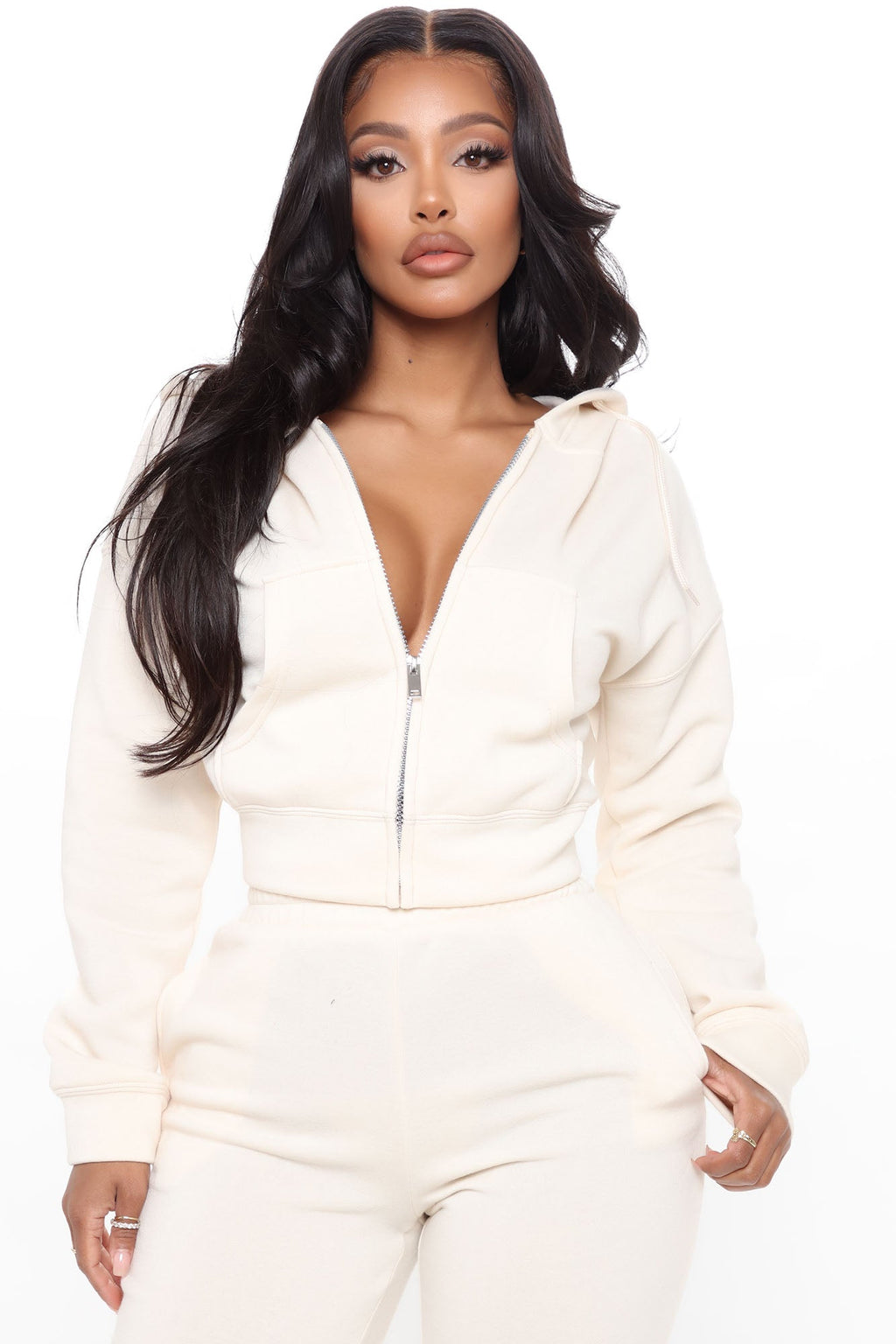 I Got This Zip Up Jacket And Jogger Set - Off White