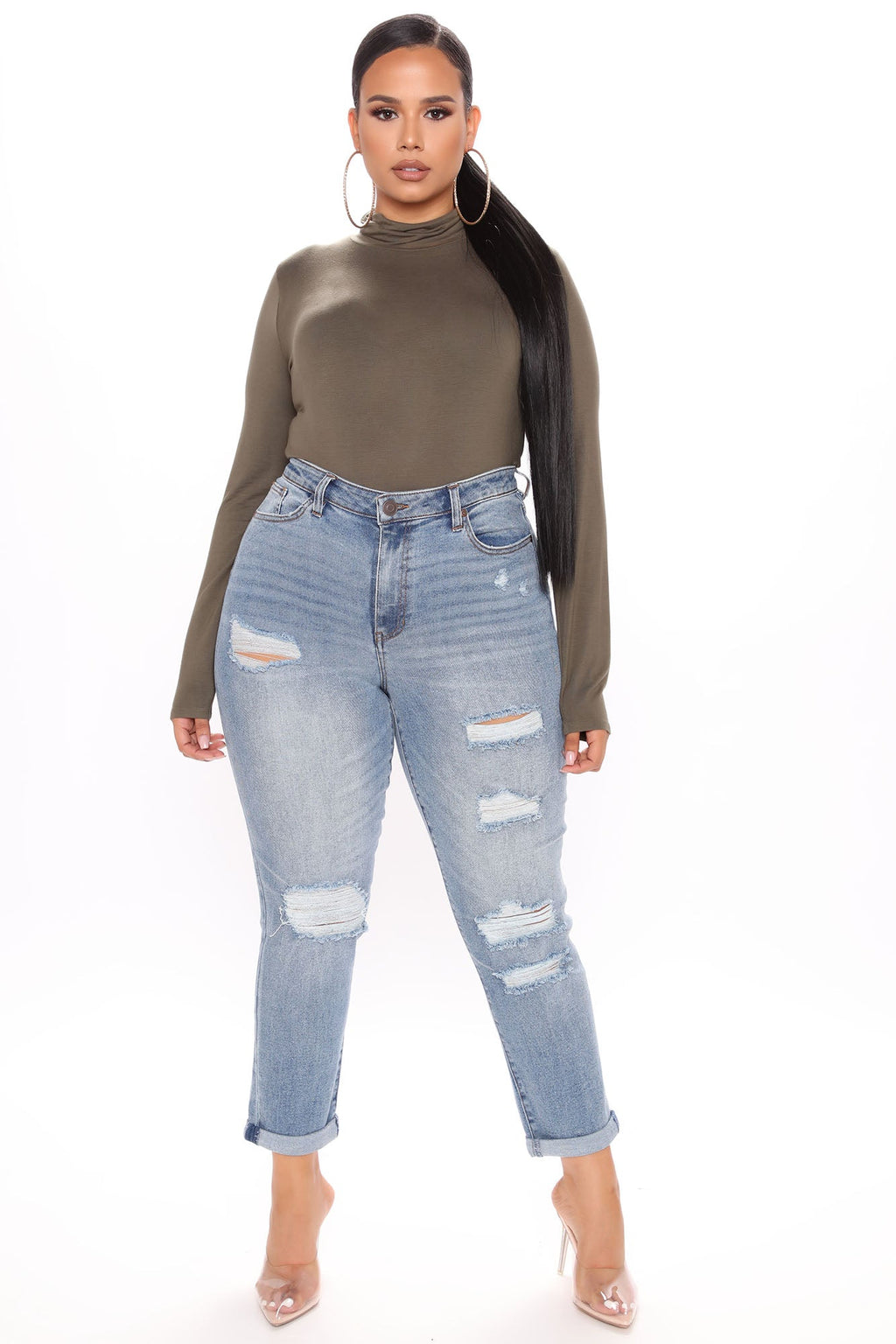 Pamela Turtle Neck Long Sleeve Top - Olive