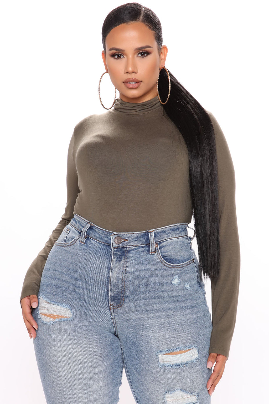 Pamela Turtle Neck Long Sleeve Top - Olive