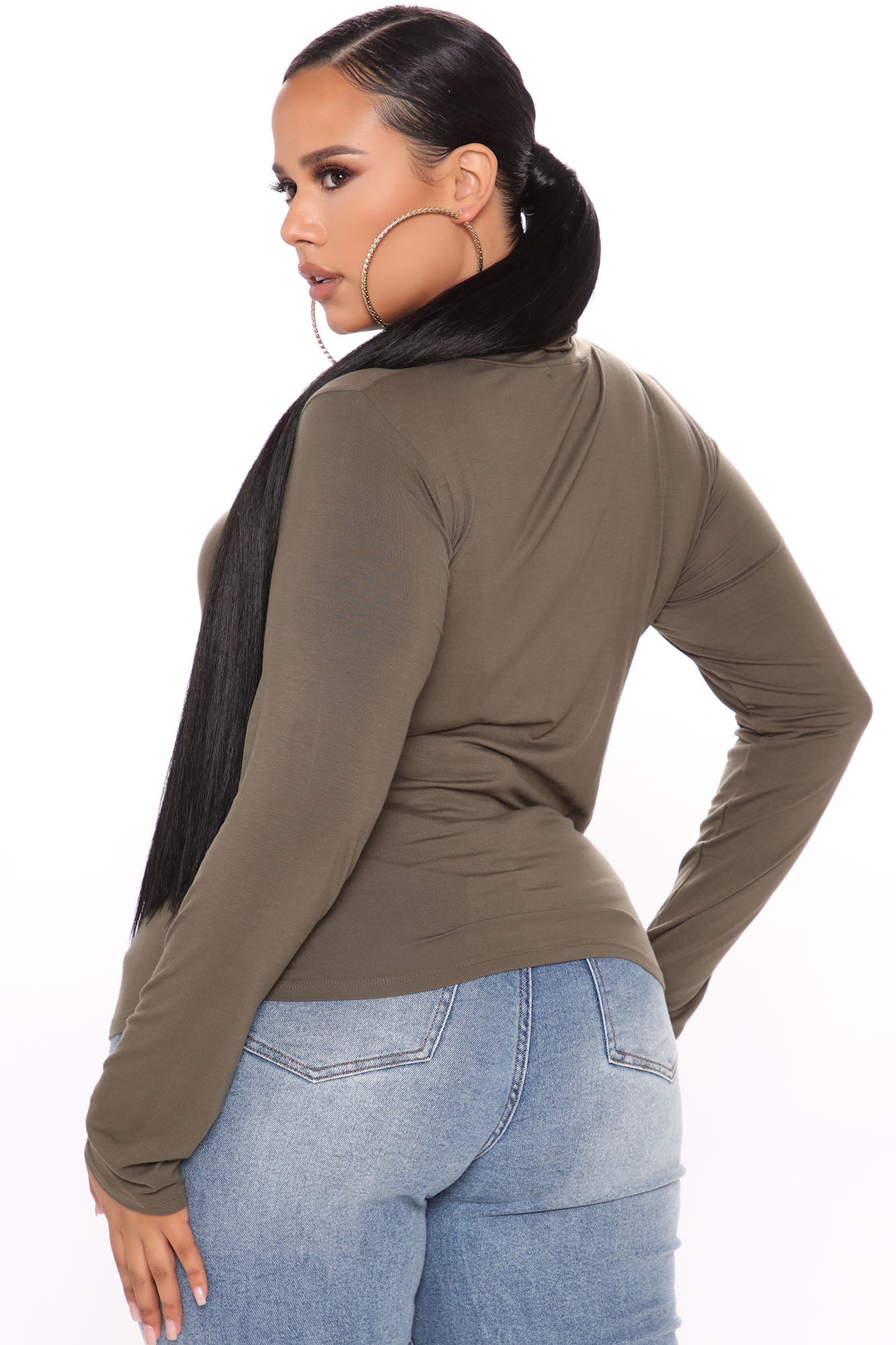 Pamela Turtle Neck Long Sleeve Top - Olive