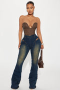Acting Different Cut Out Stacked Flare Jeans - Dark Wash