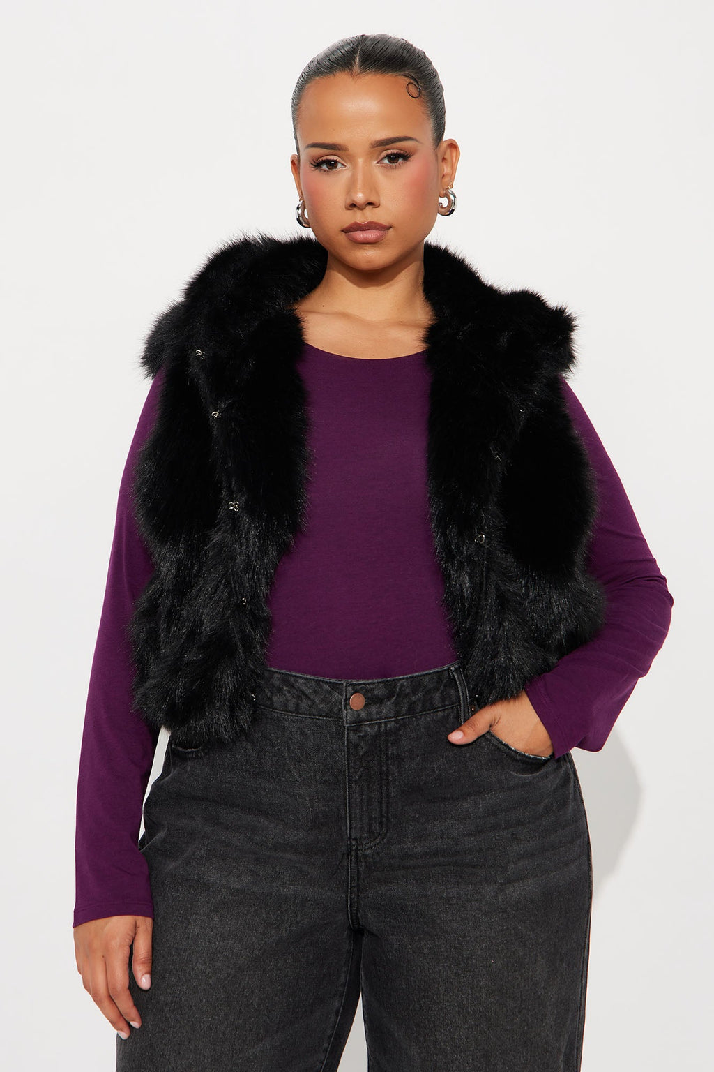 Eliza Faux Fur Hooded Vest - Black
