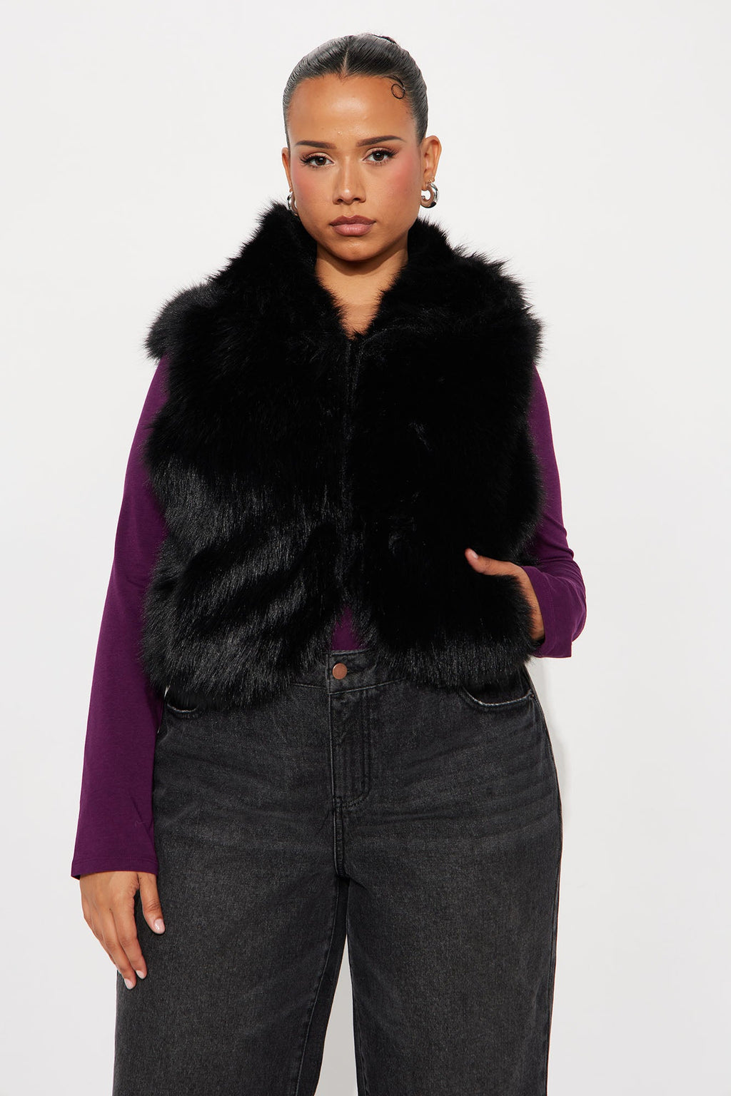 Eliza Faux Fur Hooded Vest - Black