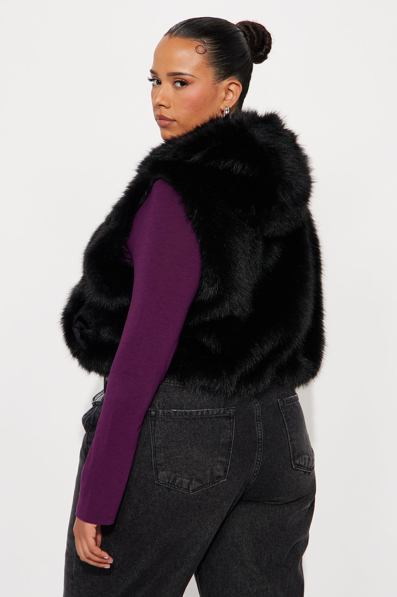 Eliza Faux Fur Hooded Vest - Black