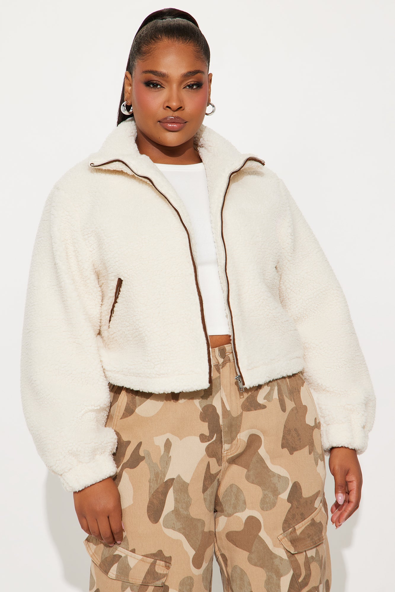 Cozy Cove Faux Sherpa Coat - Cream/combo
