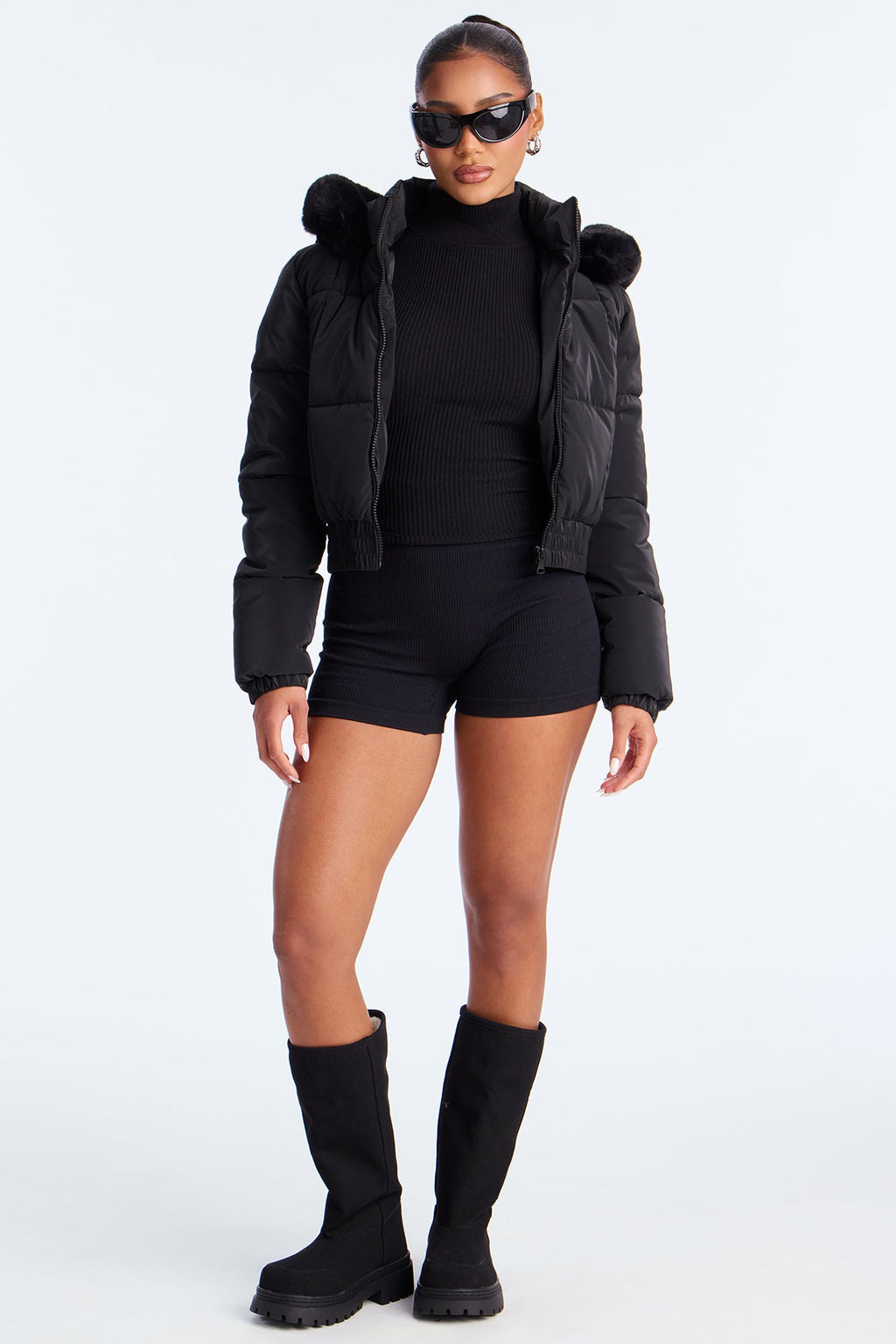 Urban Pulse Fur Hood Puffer Jacket - Black