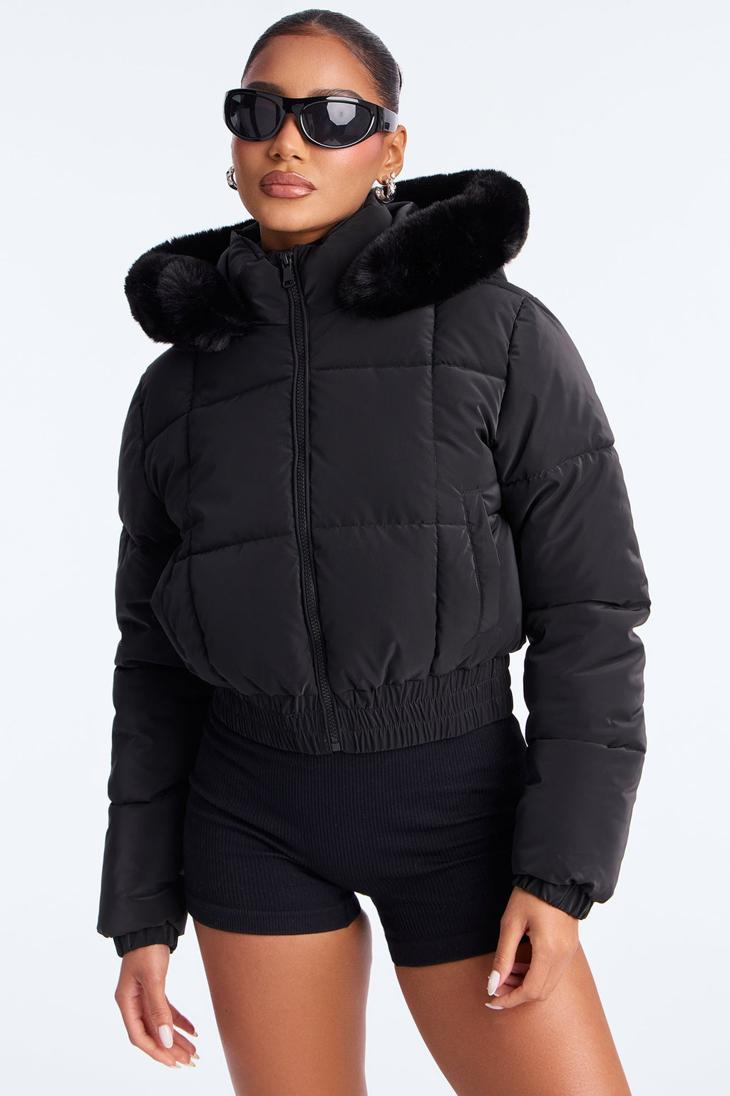Urban Pulse Fur Hood Puffer Jacket - Black