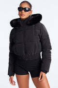 Urban Pulse Fur Hood Puffer Jacket - Black