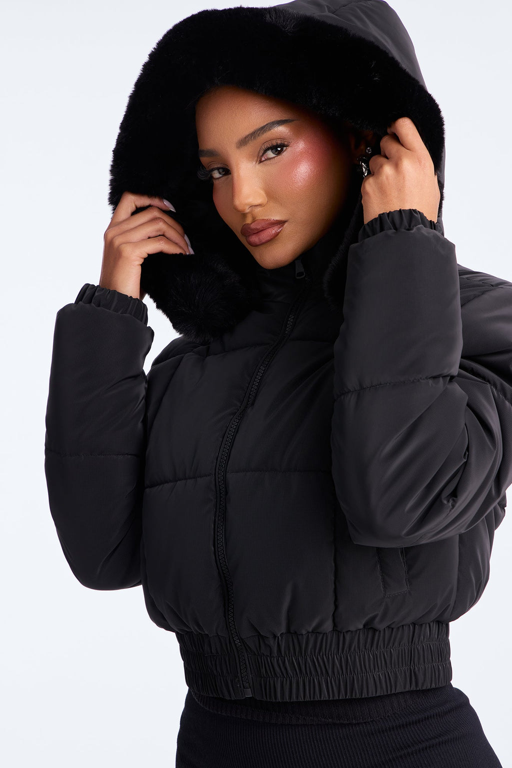 Urban Pulse Fur Hood Puffer Jacket - Black