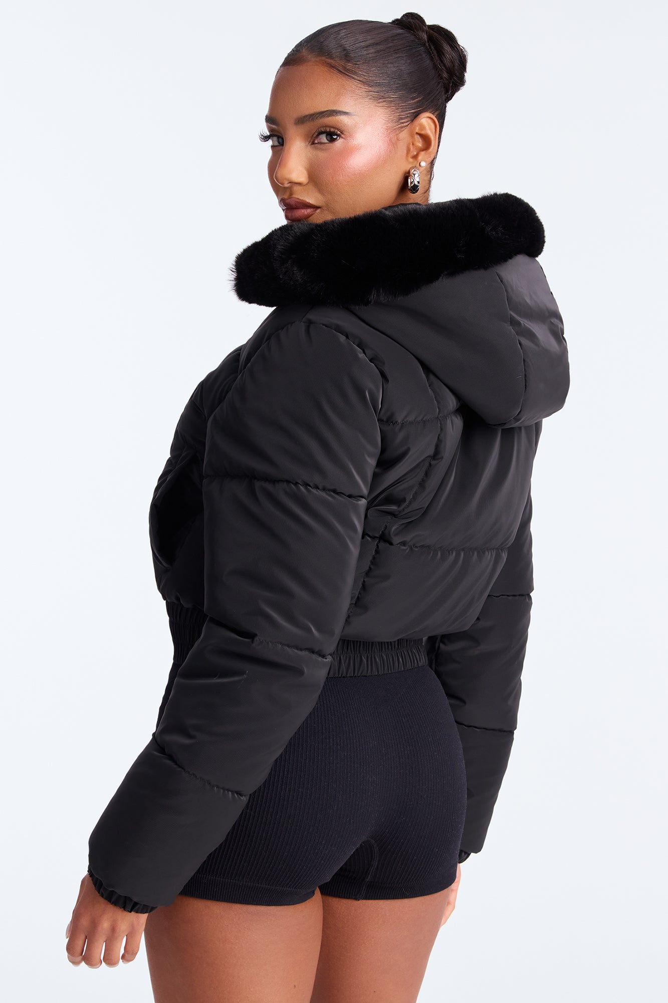 Urban Pulse Fur Hood Puffer Jacket - Black