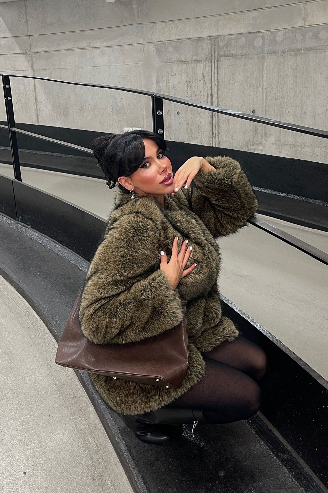 So Demure Faux Fur Coat - Brown