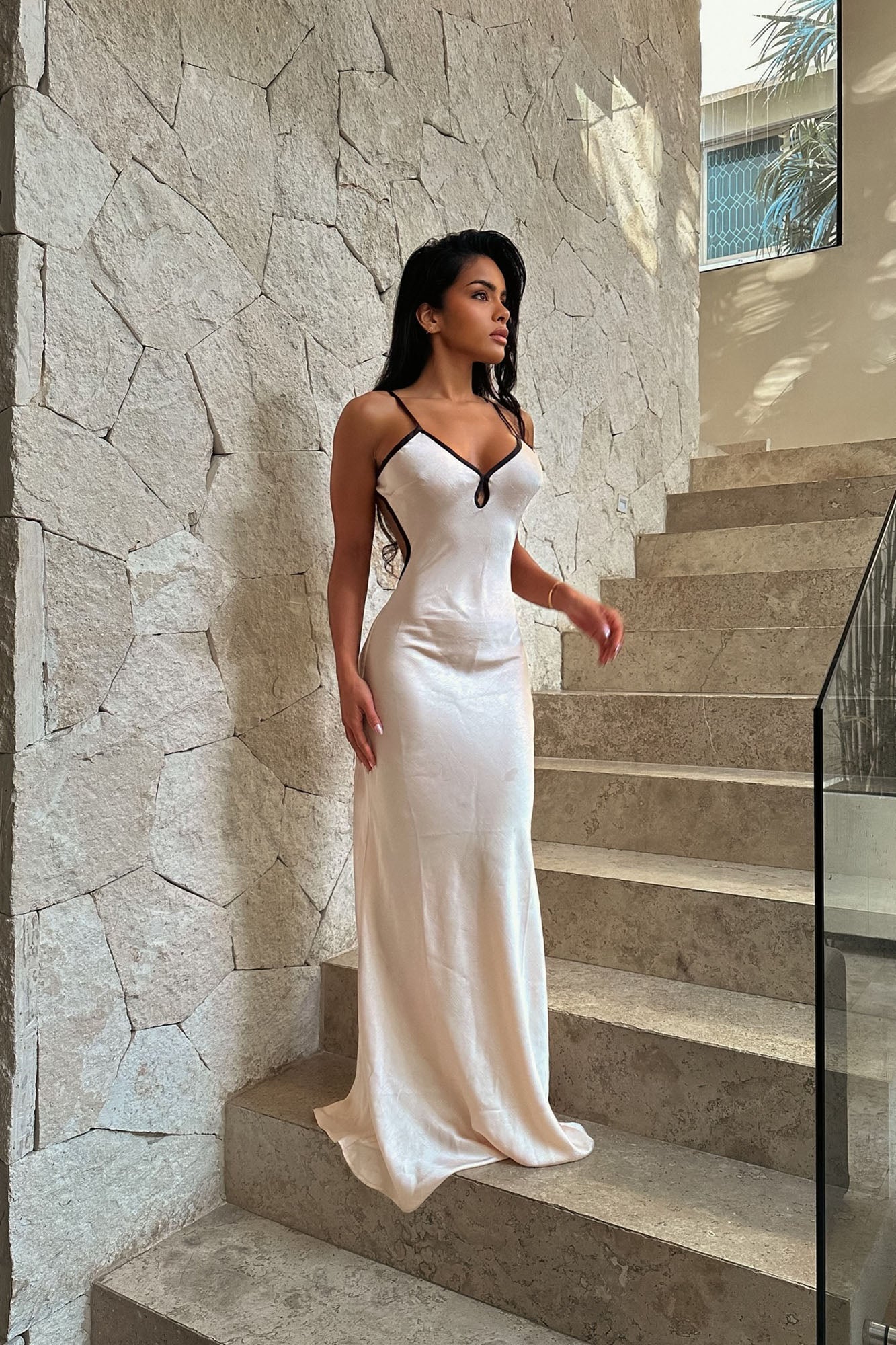 Saisha Satin Maxi Dress - Cream