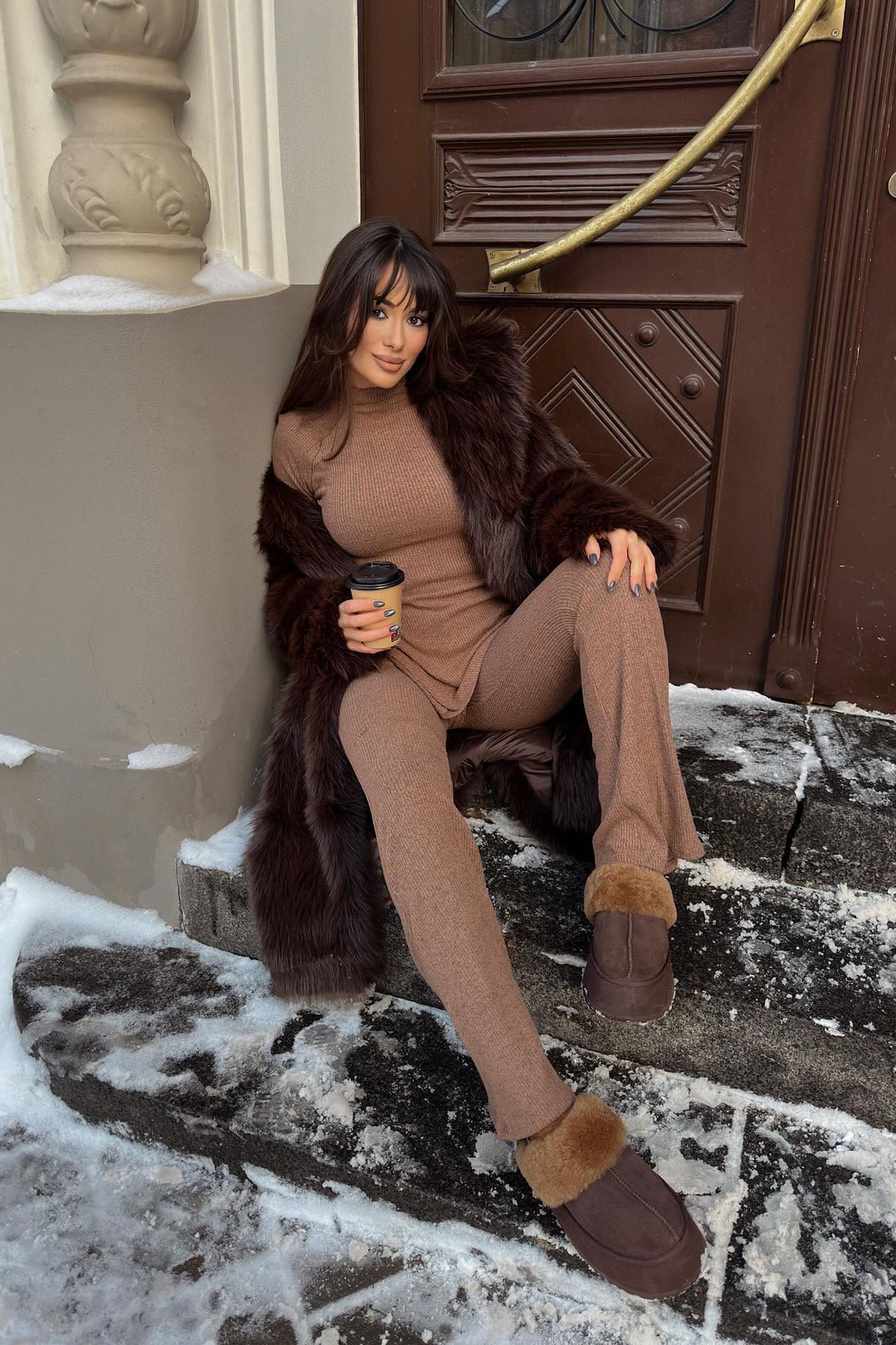 Clarissa Cozy Pant Set - Mocha