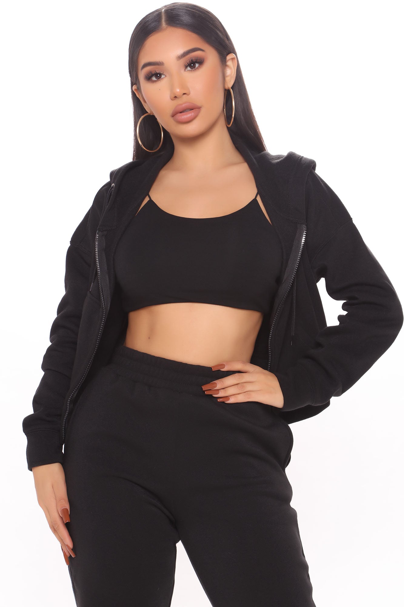 I Got This Zip Up Jacket And Jogger Set - Black