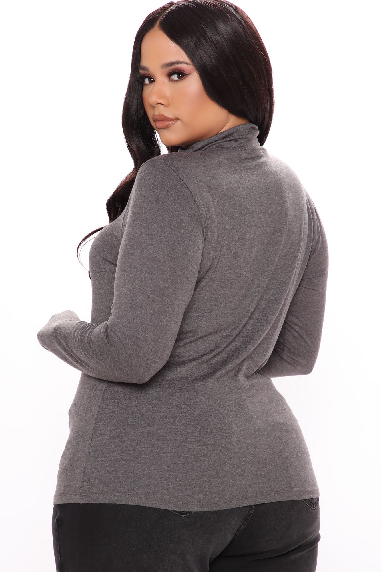Pamela Turtle Neck Long Sleeve Top - Charcoal Grey