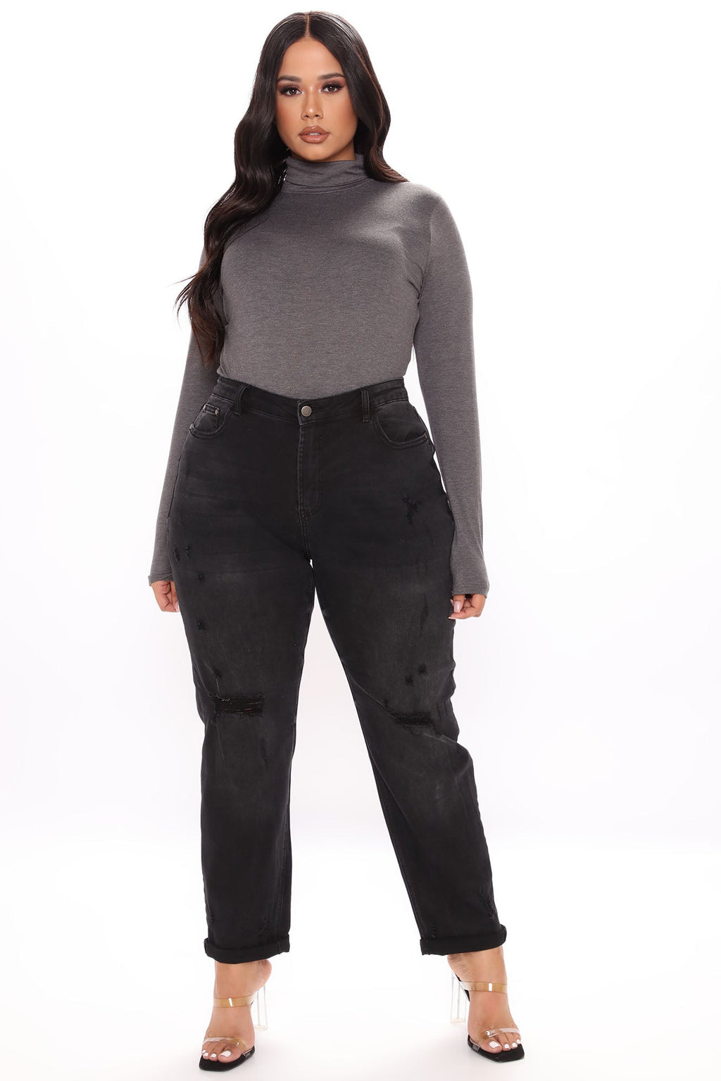 Pamela Turtle Neck Long Sleeve Top - Charcoal Grey