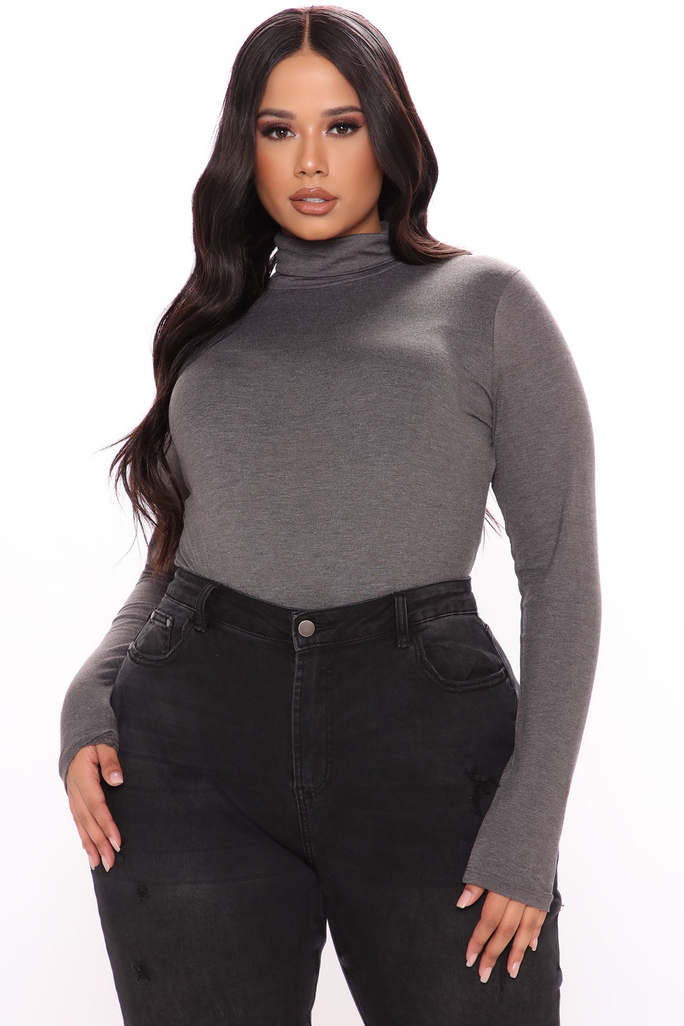 Pamela Turtle Neck Long Sleeve Top - Charcoal Grey