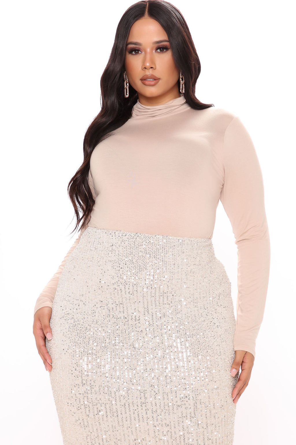 Pamela Turtle Neck Long Sleeve Top - Khaki