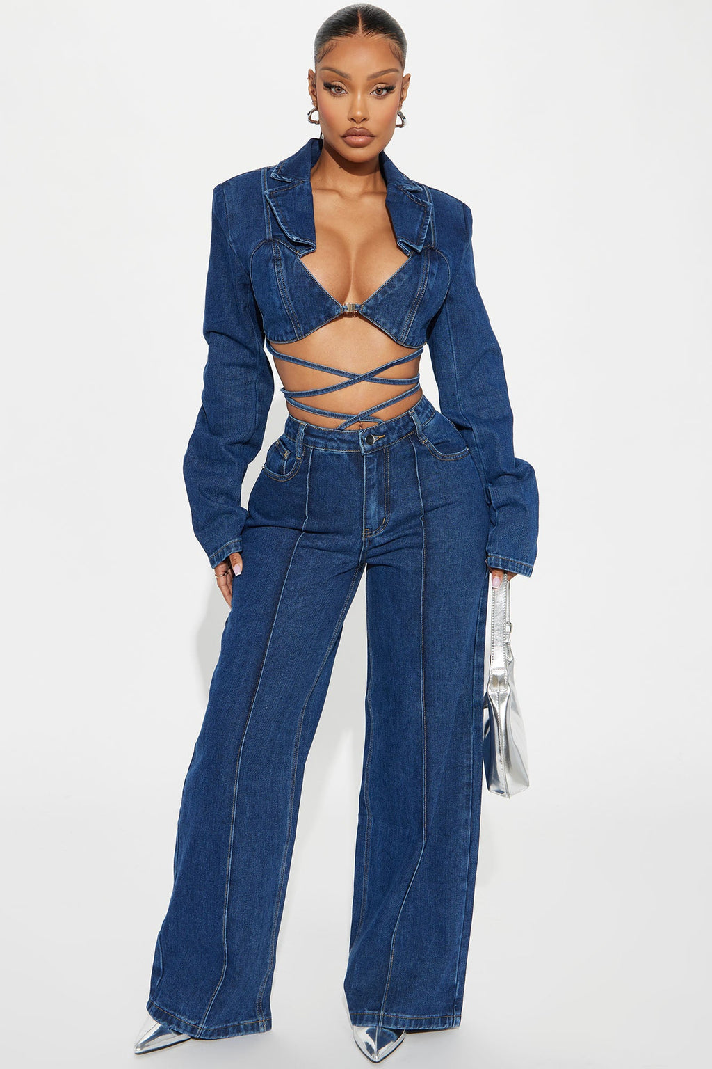 Cross Your Mind Non Stretch Wide Leg Jeans - Dark Wash