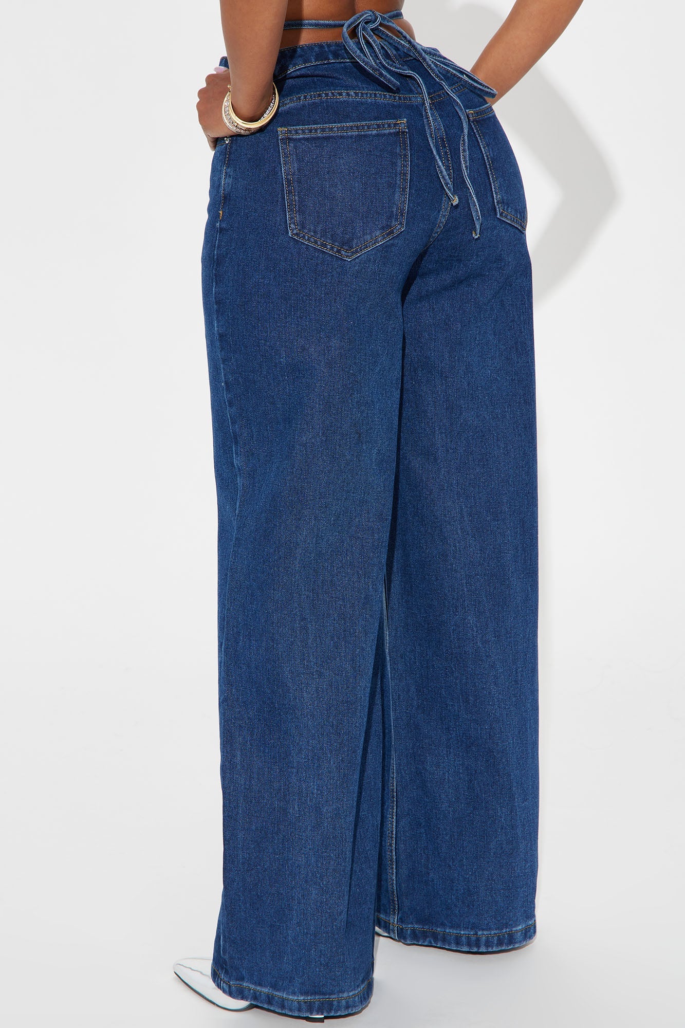 Cross Your Mind Non Stretch Wide Leg Jeans - Dark Wash